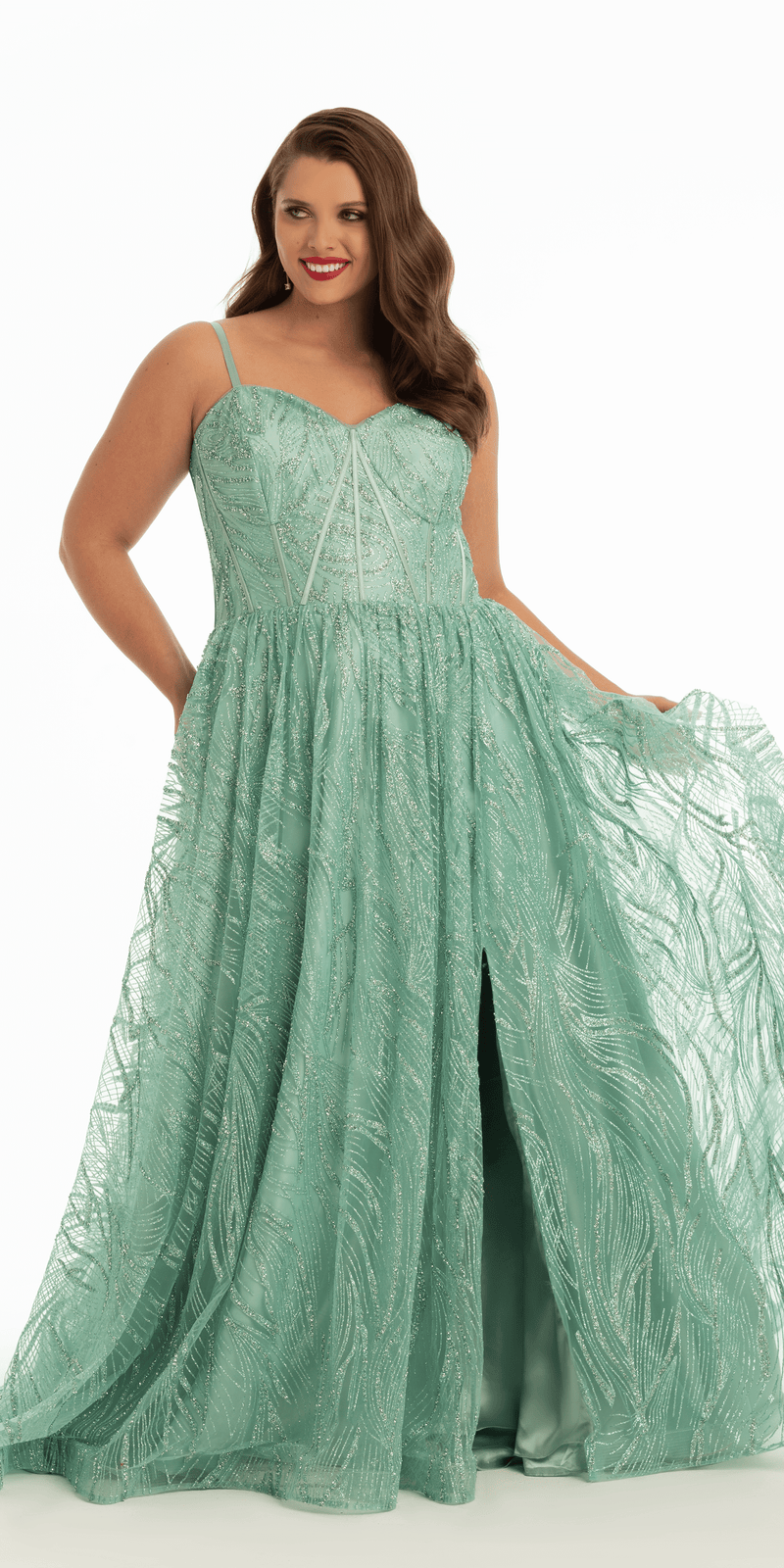 Glitter Sweetheart Corset A Line Dress with Side Slit - Camille La Vie