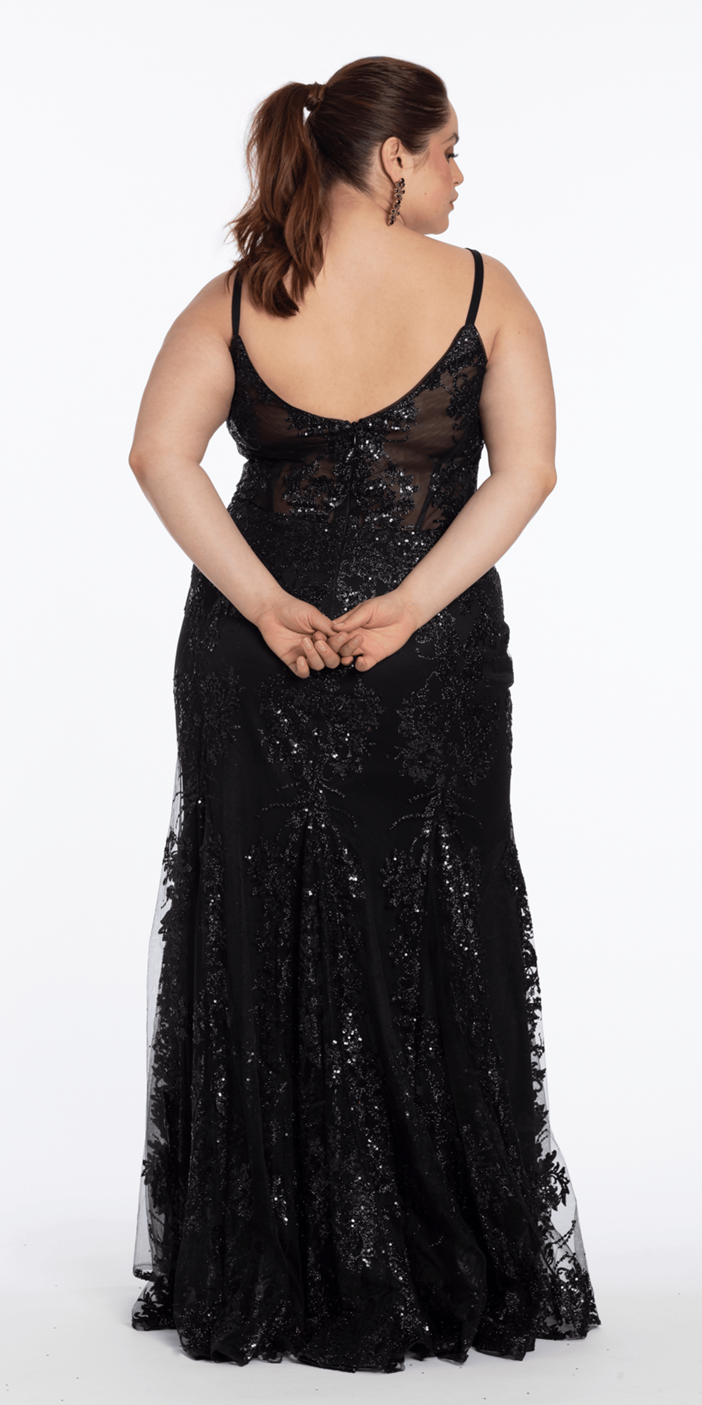 Sweetheart Glitter Corset V Back Mermaid Dress - Camille La Vie