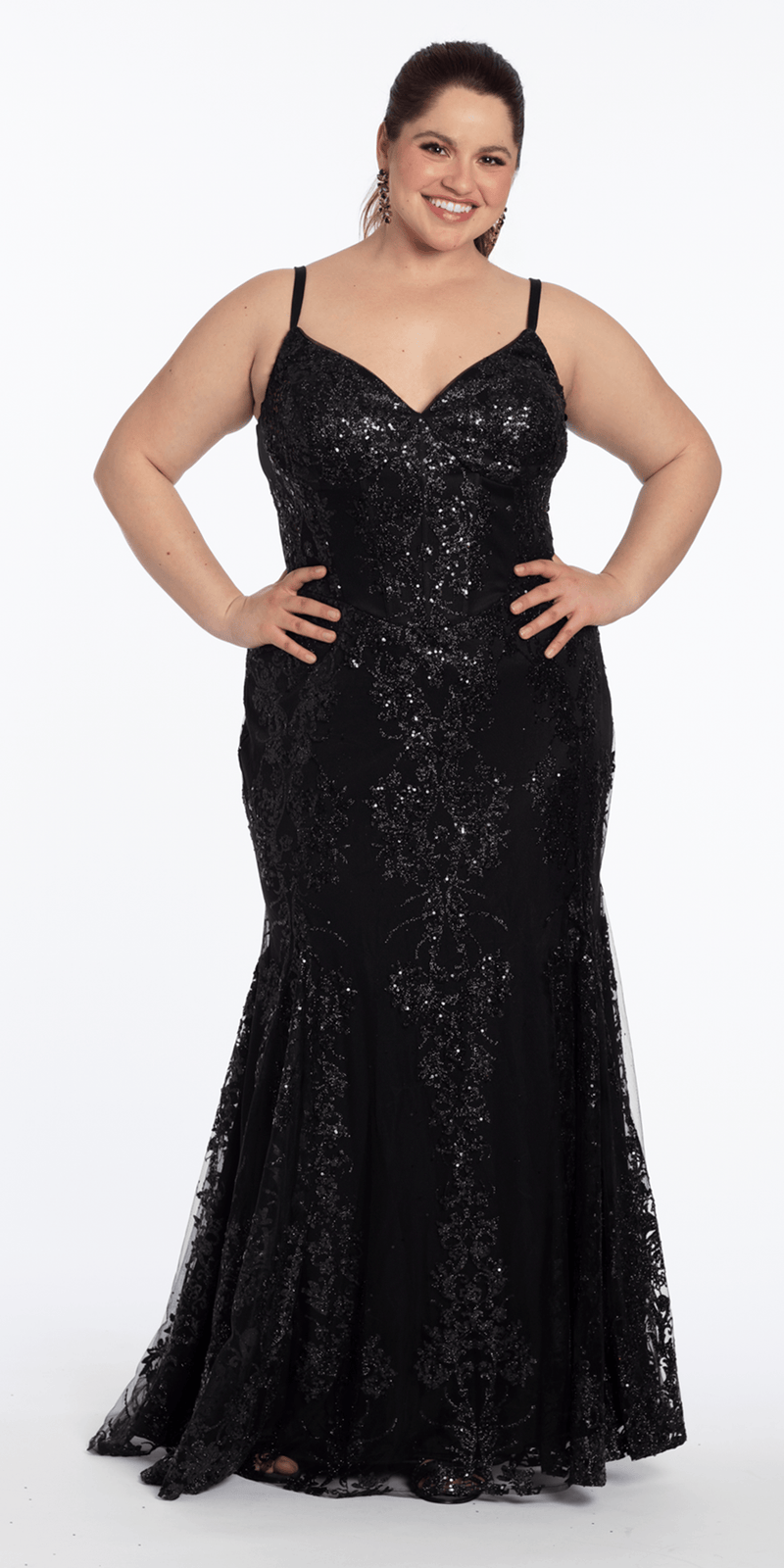 Sweetheart Glitter Corset V Back Mermaid Dress - Camille La Vie