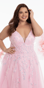Sweetheart Plunging Mesh Corset Ballgown with Embellished Appliques - Camille La Vie