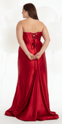 Sateen Pleated Strapless Trumpet Dress with Heat Stones - Camille La Vie