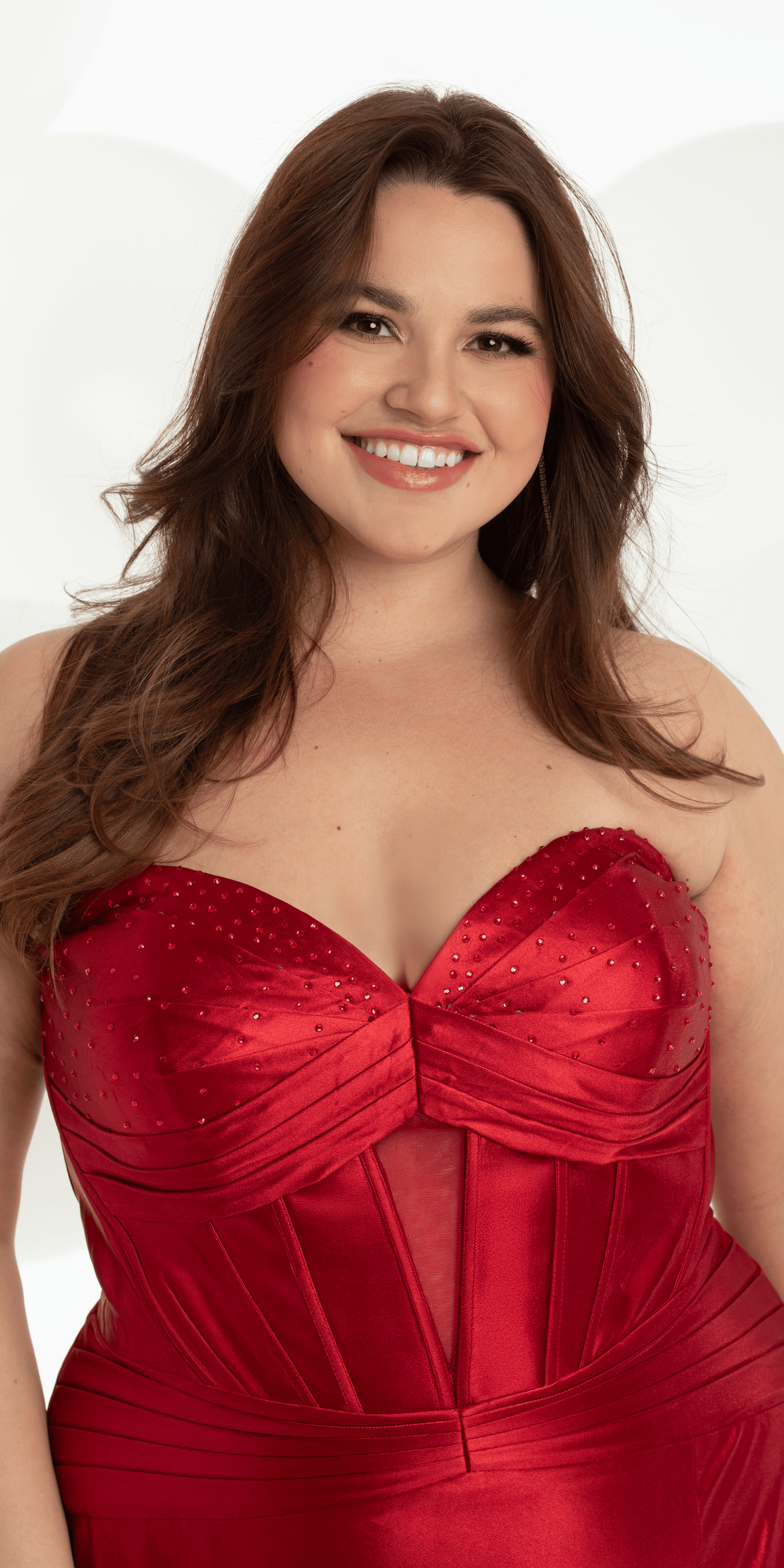 Sateen Pleated Strapless Trumpet Dress with Heat Stones - Camille La Vie