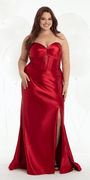 Sateen Pleated Strapless Trumpet Dress with Heat Stones - Camille La Vie