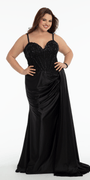 Embellished Sweetheart Corset Column Dress with Side Drape - Camille La Vie