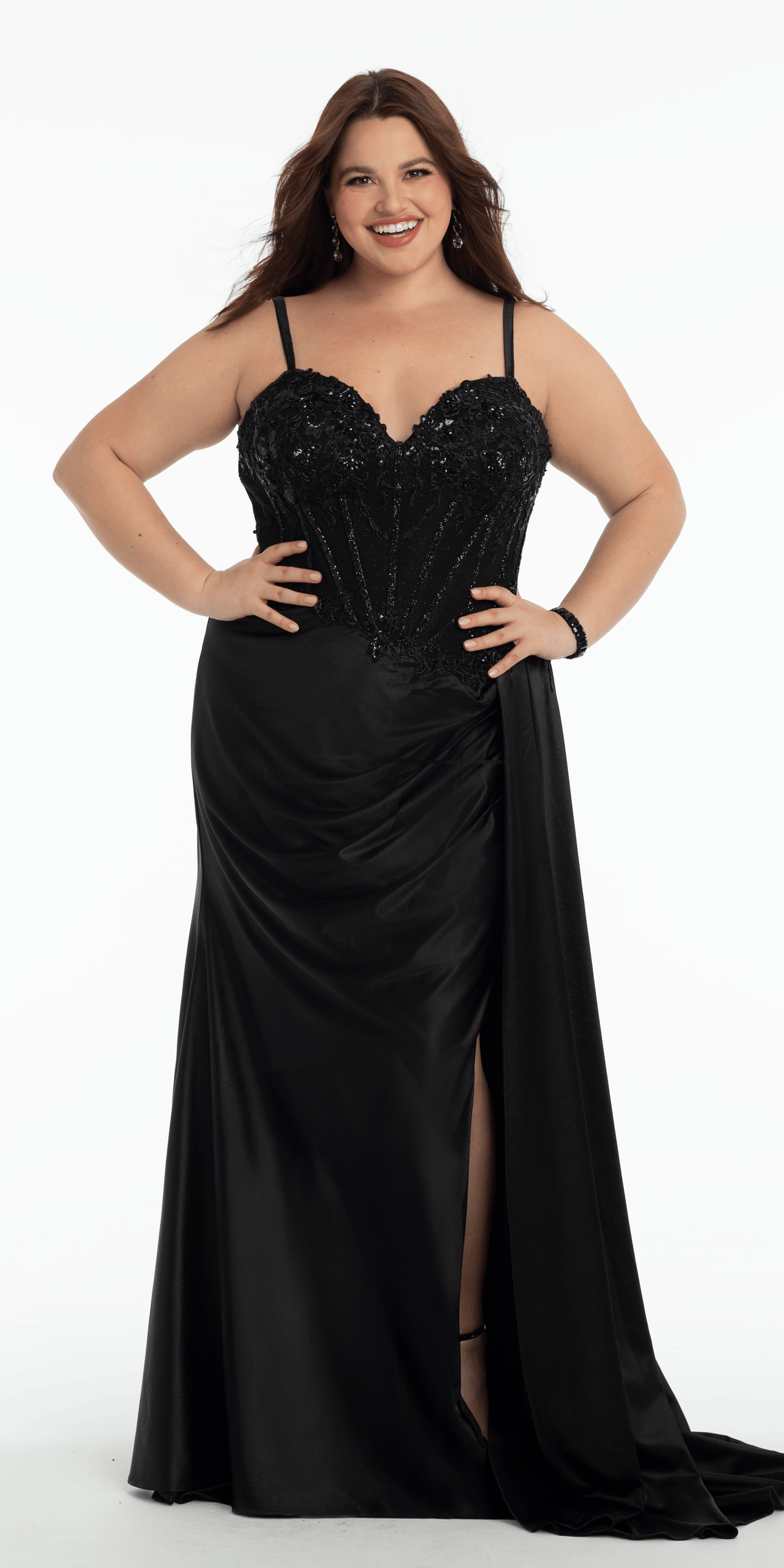 Embellished Sweetheart Corset Column Dress with Side Drape - Camille La Vie