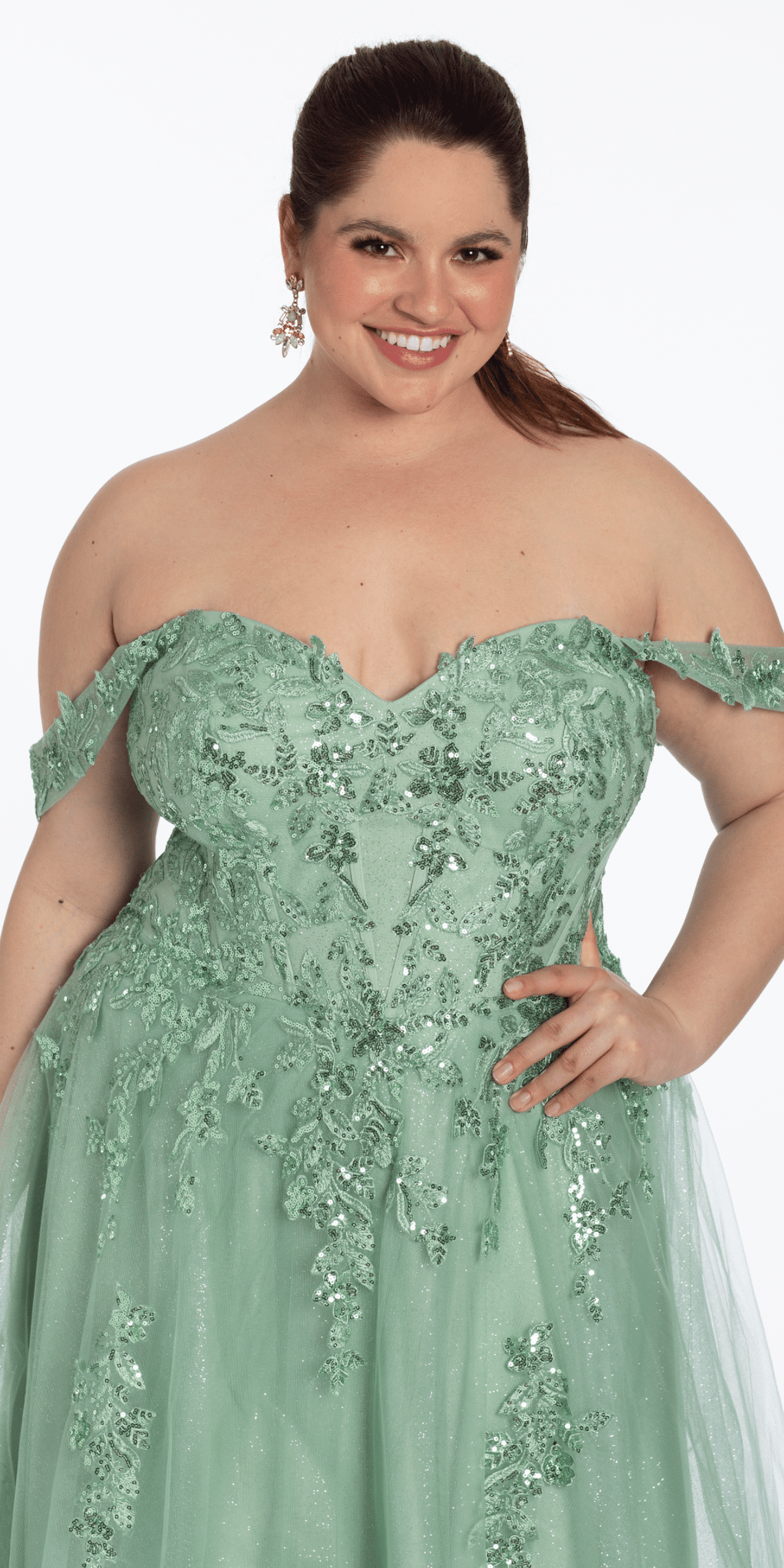 Sequin Embroidered Off the Shoulder Tulle Corset Ballgown - Camille La Vie