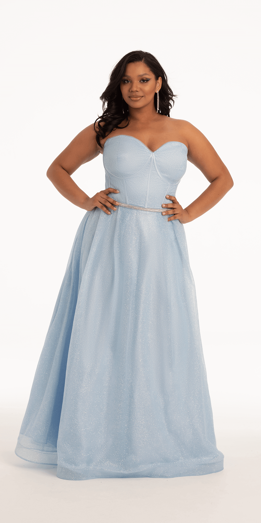 Glitter Corset Ballgown with Crystal Waistband - Camille La Vie
