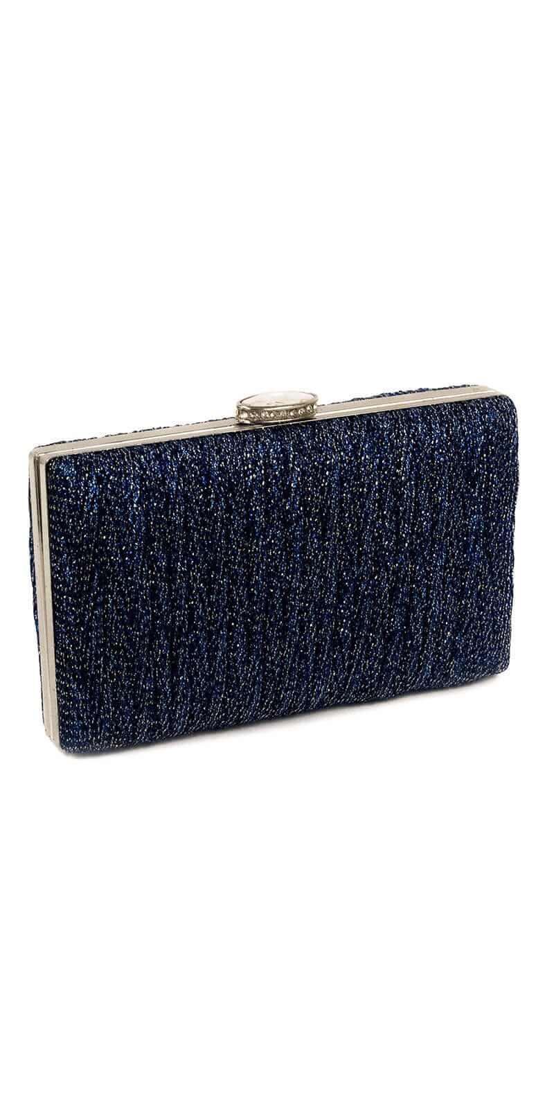 royal blue/no size/Camille La Vie/Glitter Pleated Texture Handbag with Rhinestone Top Closure /front