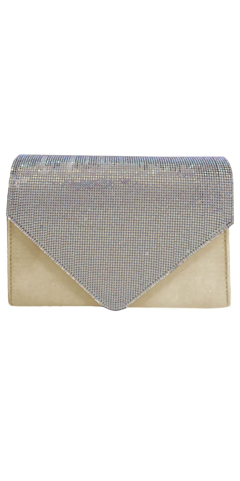 champagne/no size/ Camille La Vie/Satin Rhinestone Envelope Handbag /front 1