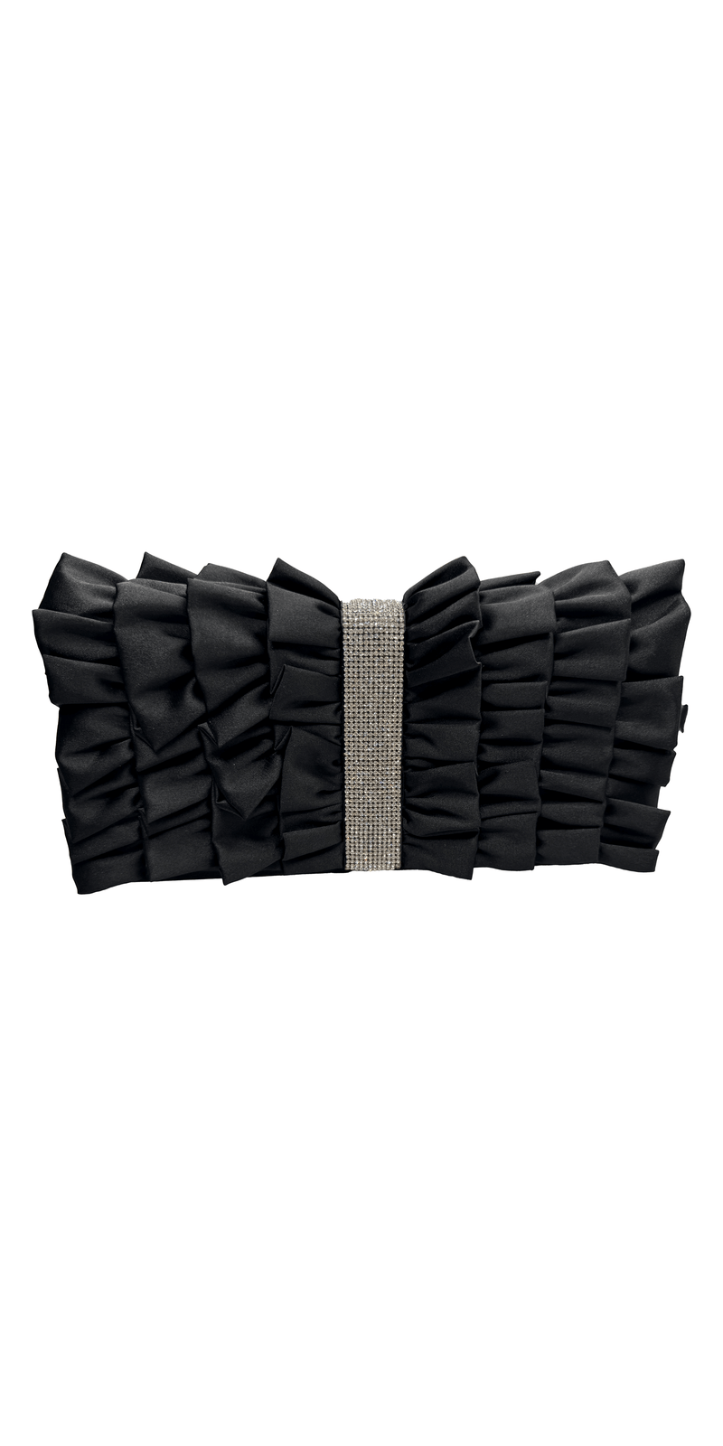 Satin Ruffle Full Flap Handbag with Rhinestone Detail - Camille La Vie