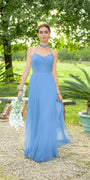 light-blue/size/4/missy/Camille La Vie/Pleated Chiffon Lace Up Back Dress /lifestyle
