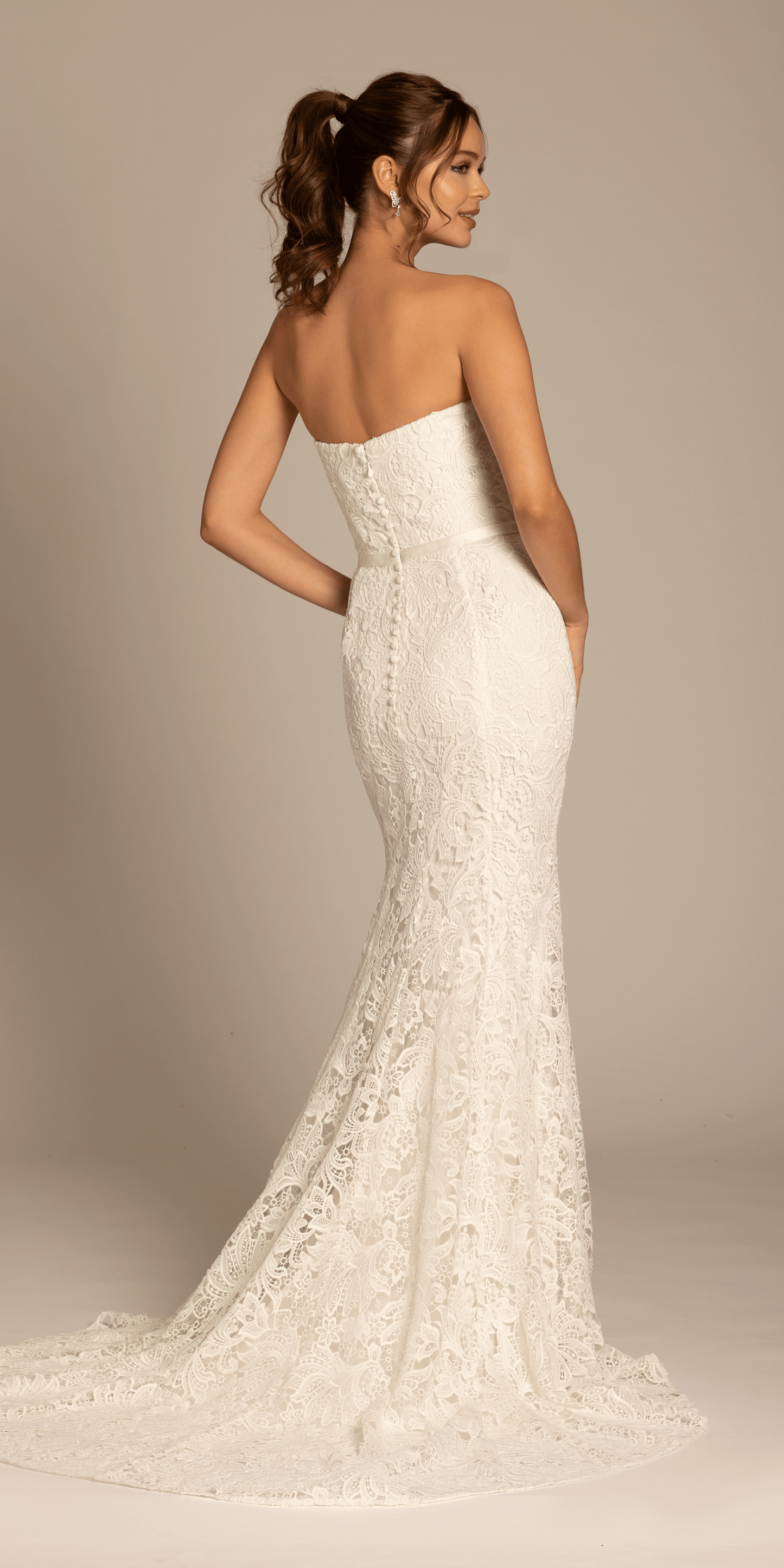 Strapless Sweetheart Lace Trumpet Dress with Cris Cross Bodice - Camille La Vie