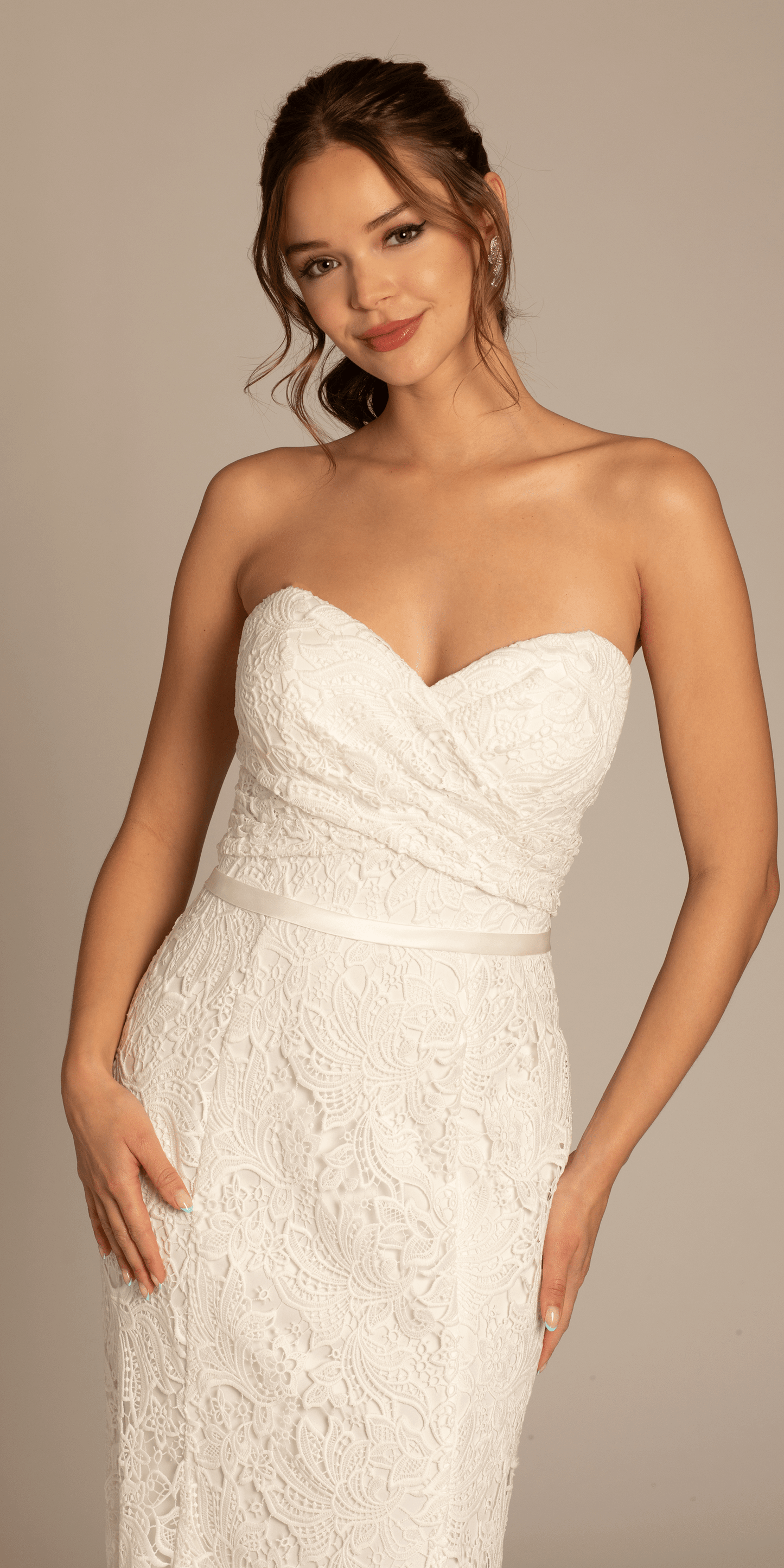 Strapless Sweetheart Lace Trumpet Dress with Cris Cross Bodice - Camille La Vie