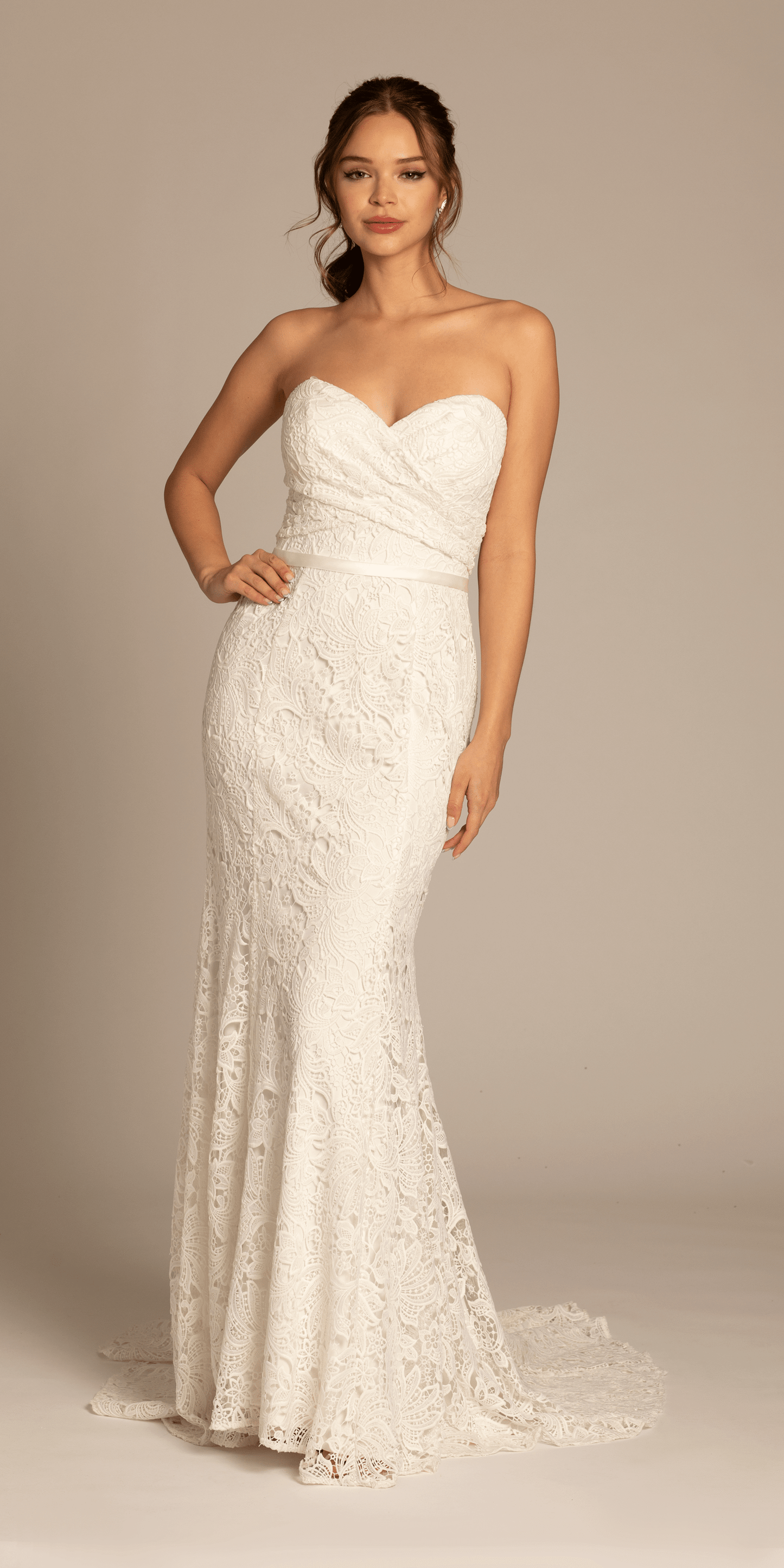 Strapless Sweetheart Lace Trumpet Dress with Cris Cross Bodice - Camille La Vie