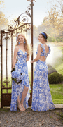 Floral Print Chiffon Column Dress with Ruffle Shoulders - Camille La Vie