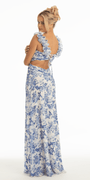 Floral Print Chiffon Column Dress with Ruffle Shoulders - Camille La Vie