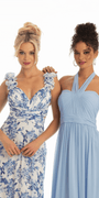 Floral Print Chiffon Column Dress with Ruffle Shoulders - Camille La Vie