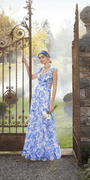 Floral Print Chiffon Column Dress with Ruffle Shoulders - Camille La Vie