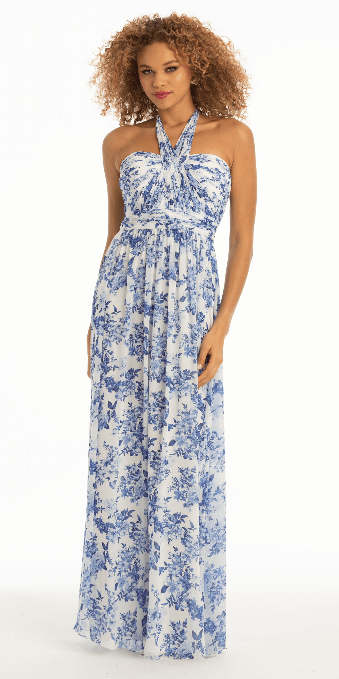 Floral Chiffon A Line Halter Dress - Camille La Vie