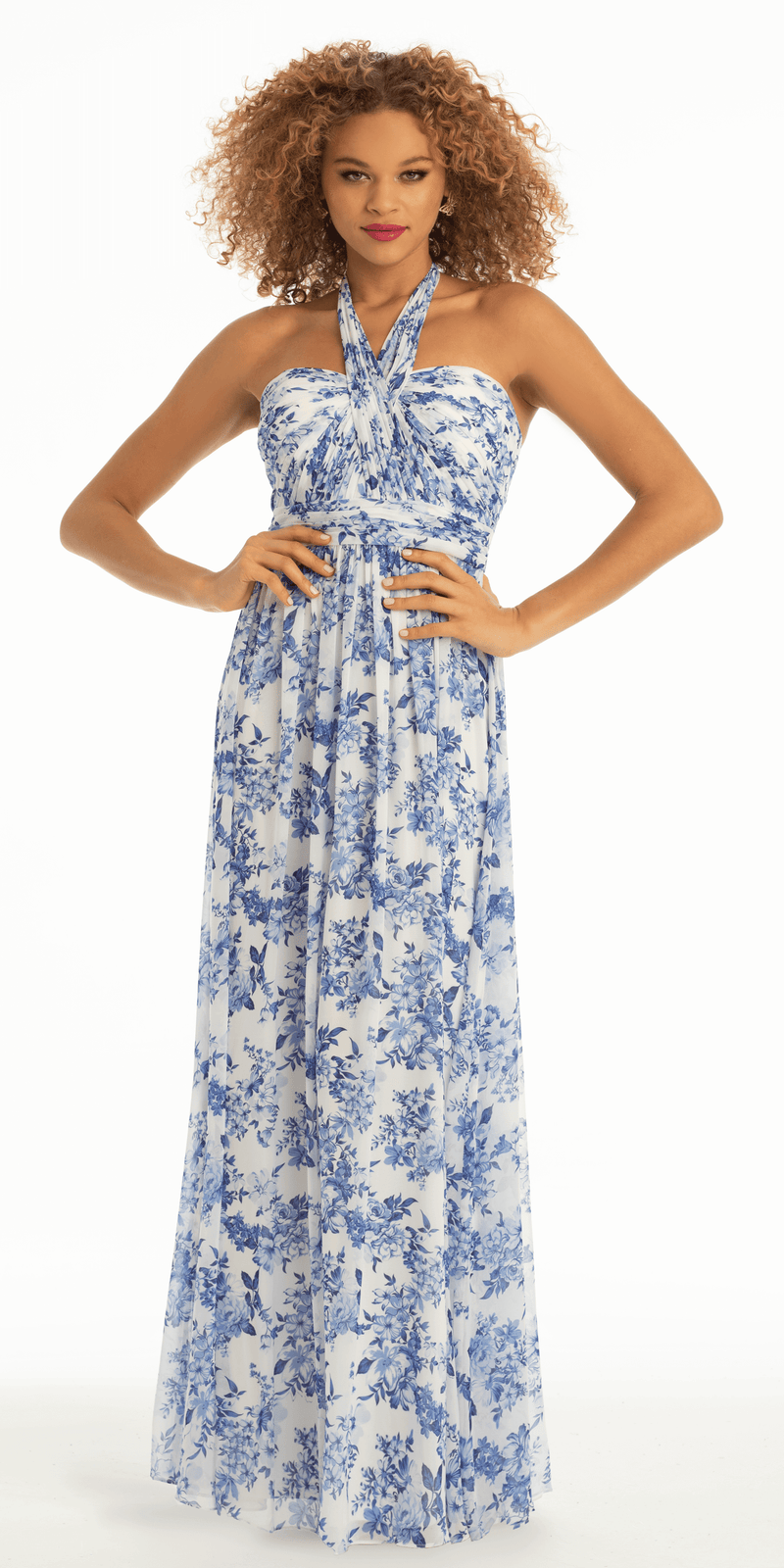 Floral Chiffon A Line Halter Dress - Camille La Vie