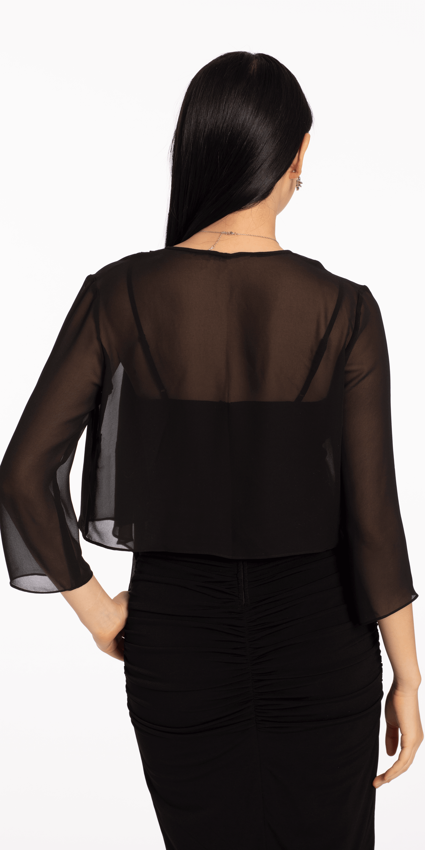 Chiffon Drape Front Jacket with Sleeves - Camille La Vie