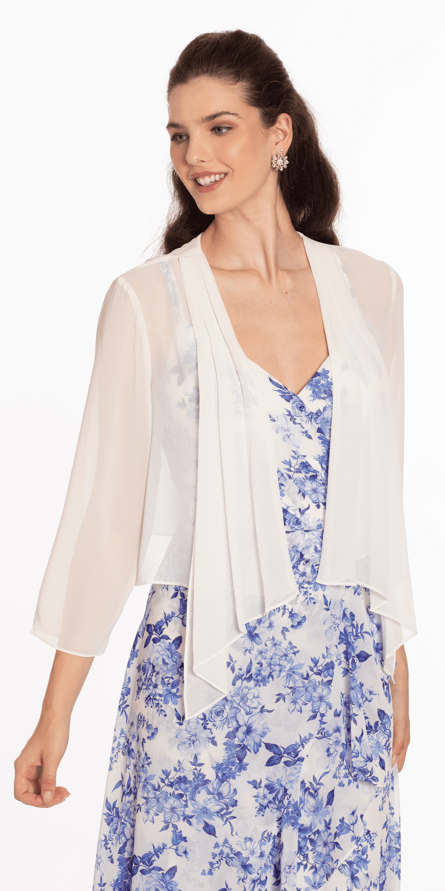 Chiffon Drape Front Jacket with Sleeves - Camille La Vie