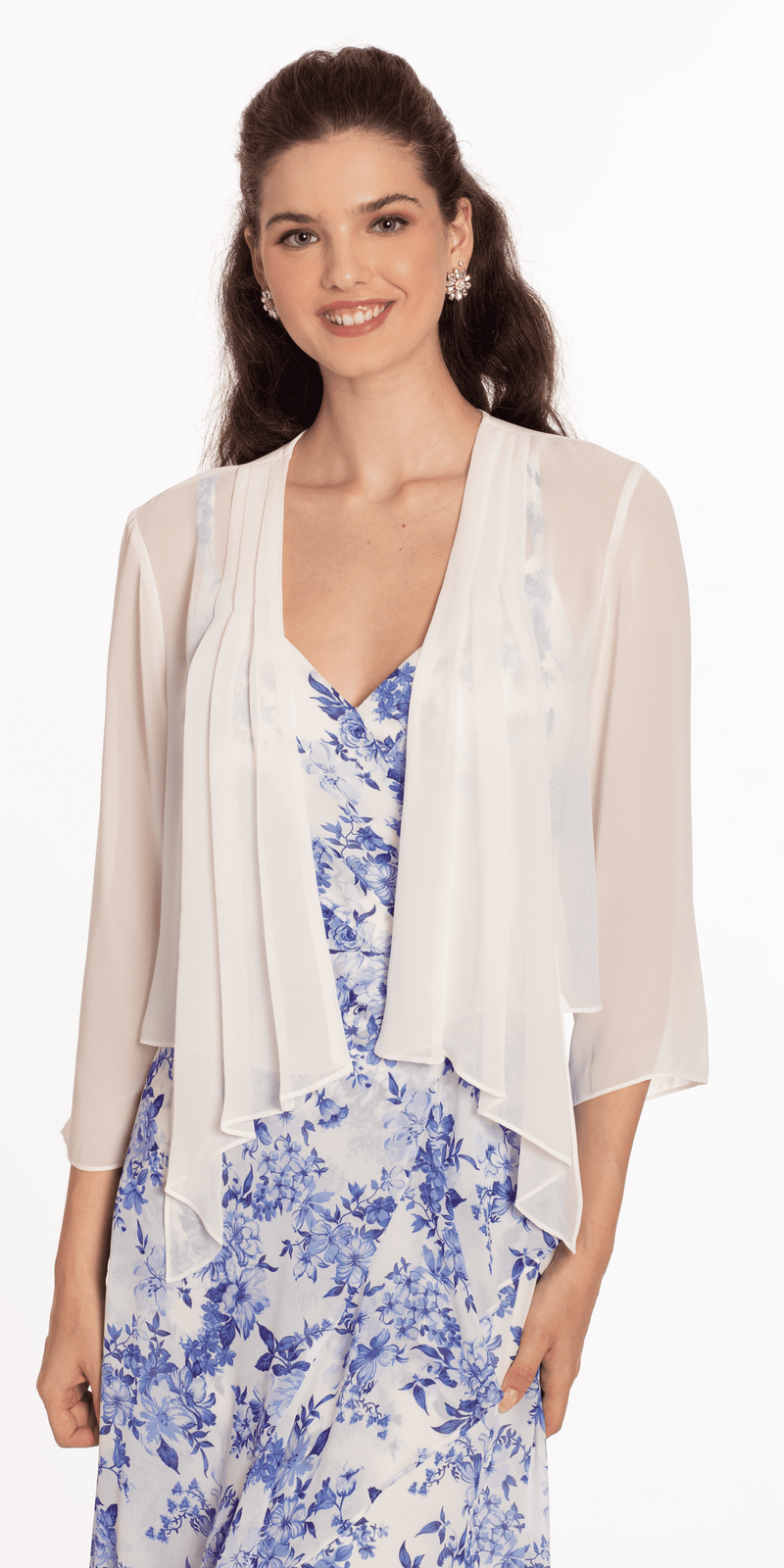 Chiffon Drape Front Jacket with Sleeves - Camille La Vie