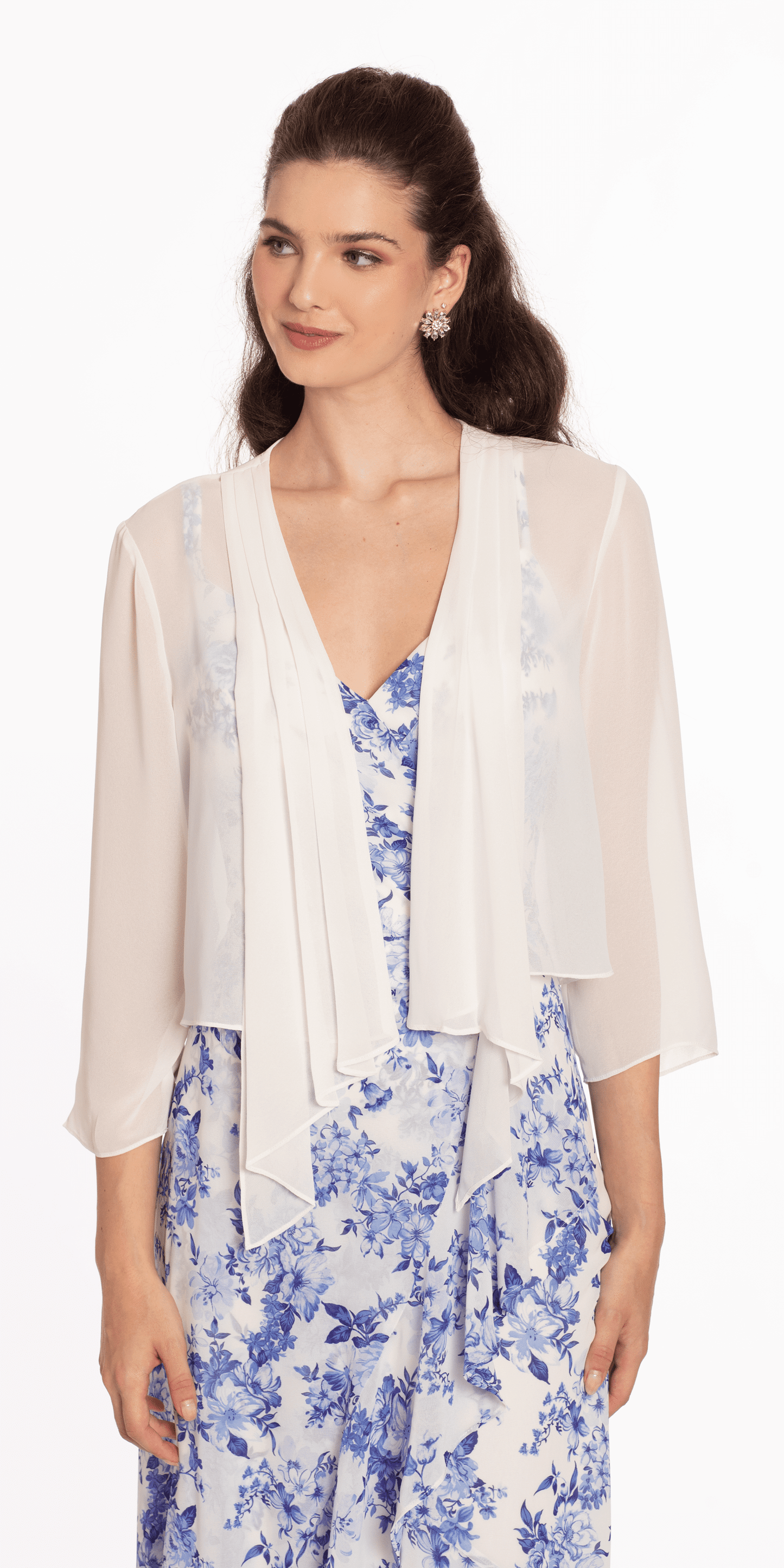 Chiffon Drape Front Jacket with Sleeves - Camille La Vie