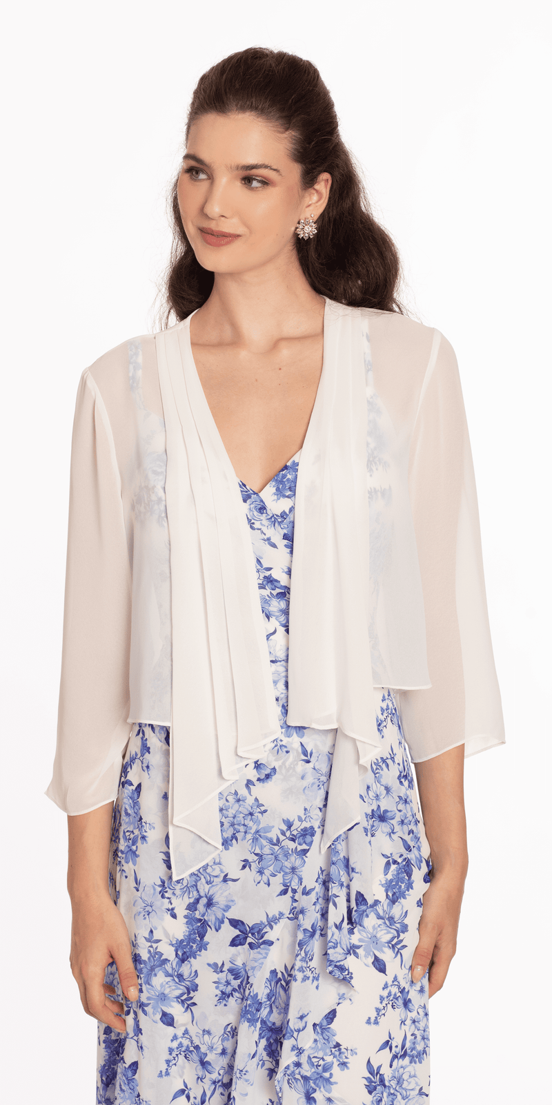 Chiffon Drape Front Jacket with Sleeves - Camille La Vie