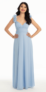 Chiffon Ruffle Shoulder Lace Up Back Column Dress - Camille La Vie