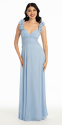 Chiffon Ruffle Shoulder Lace Up Back Column Dress - Camille La Vie