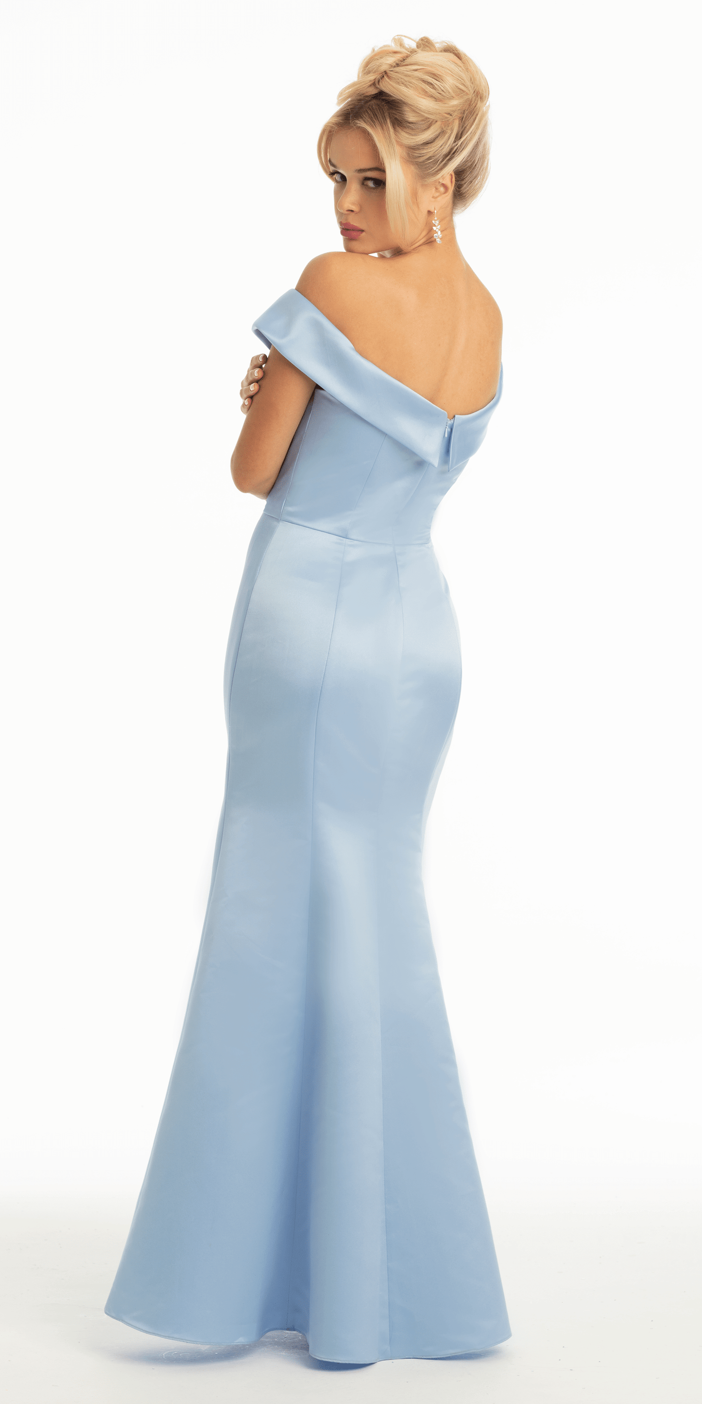 Satin Side Gather Off the Shoulder Dress - Camille La Vie