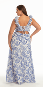 Floral Print Chiffon Column Dress with Ruffle Shoulders - Camille La Vie