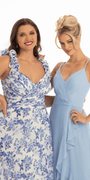 Floral Print Chiffon Column Dress with Ruffle Shoulders - Camille La Vie