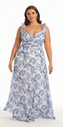 Floral Print Chiffon Column Dress with Ruffle Shoulders - Camille La Vie
