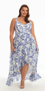 white-blue/size/14/plus/Camille La Vie/Ruffle High-Low Chiffon Floral Print Dress /front