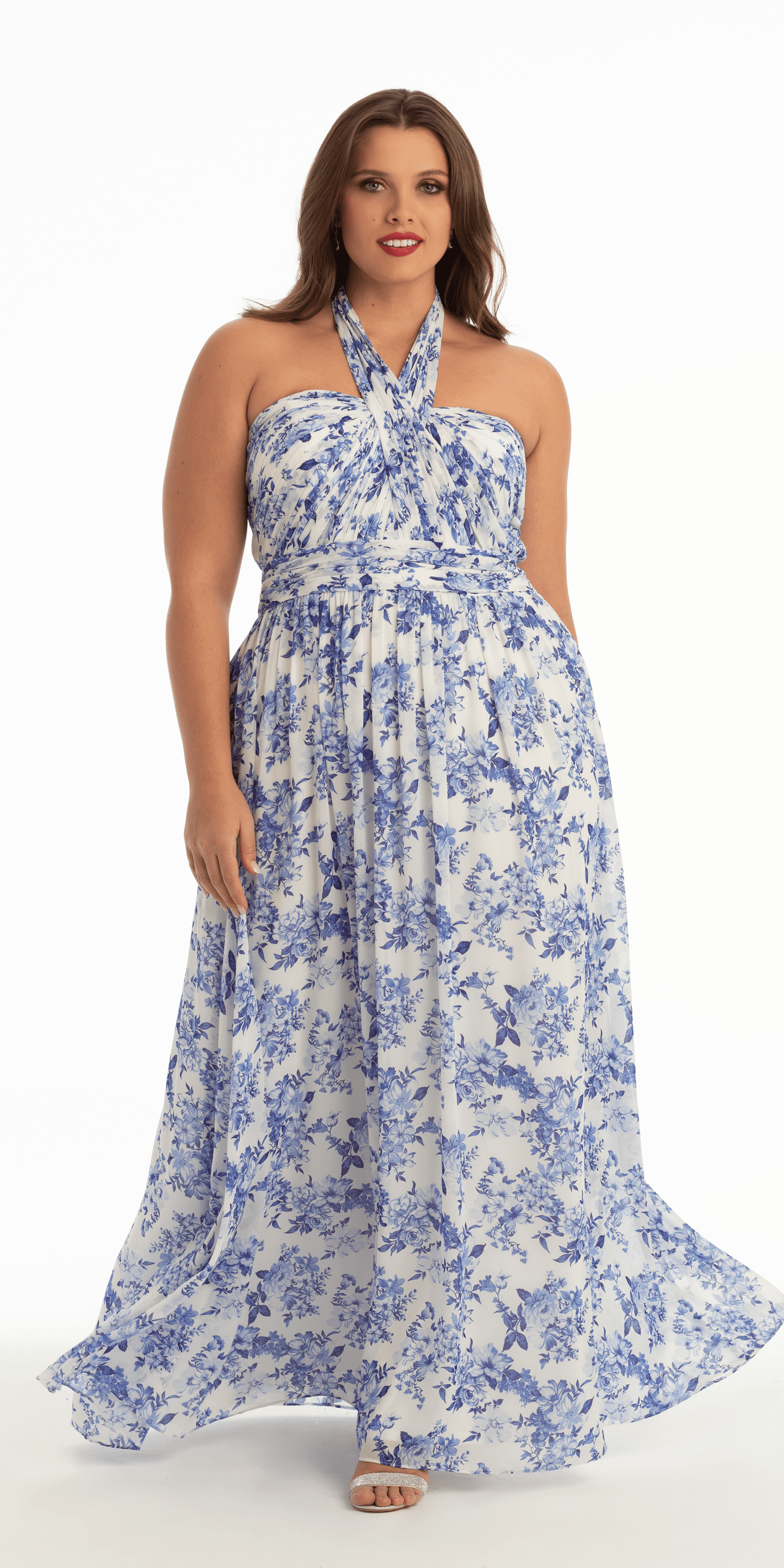 Floral Chiffon A Line Halter Dress - Camille La Vie