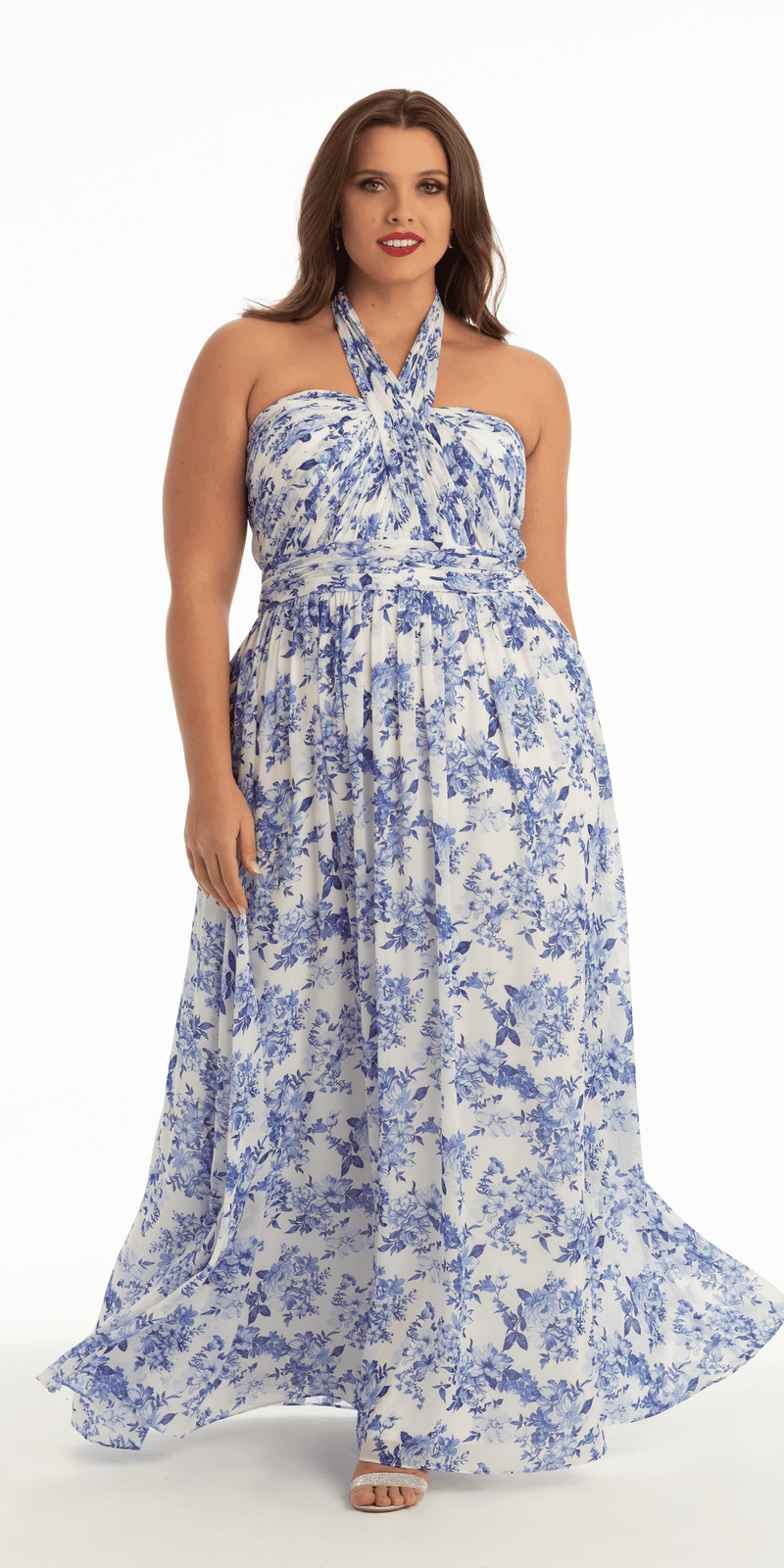 Floral Chiffon A Line Halter Dress - Camille La Vie