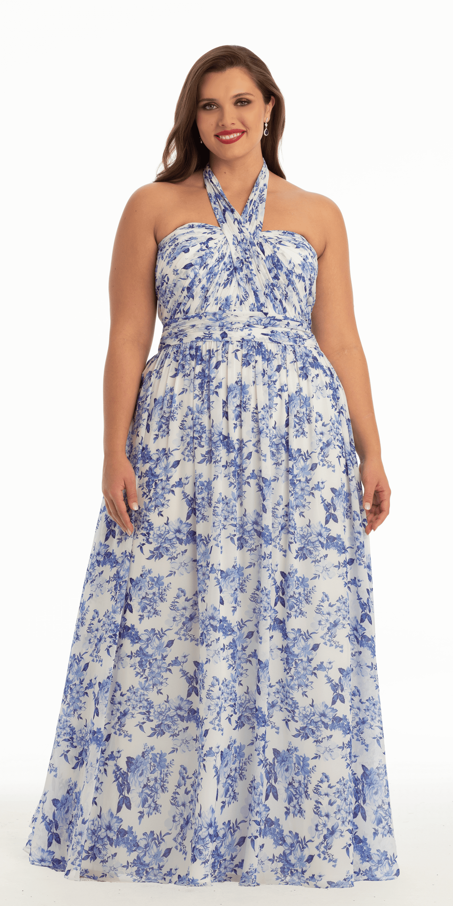 Floral Chiffon A Line Halter Dress - Camille La Vie