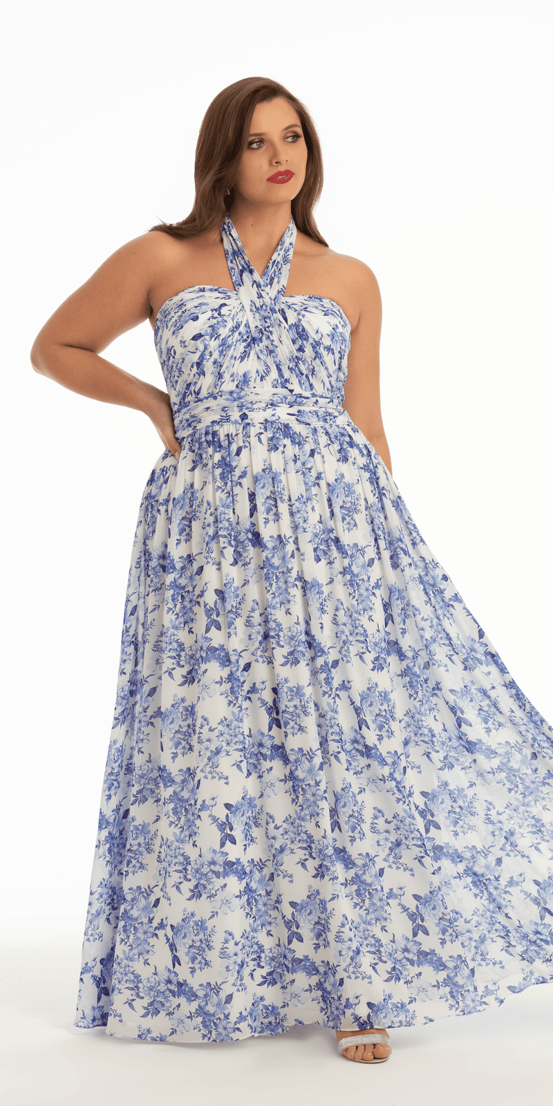 Floral Chiffon A Line Halter Dress - Camille La Vie