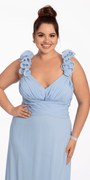 Chiffon Ruffle Shoulder Lace Up Back Column Dress - Camille La Vie