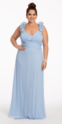 Chiffon Ruffle Shoulder Lace Up Back Column Dress - Camille La Vie