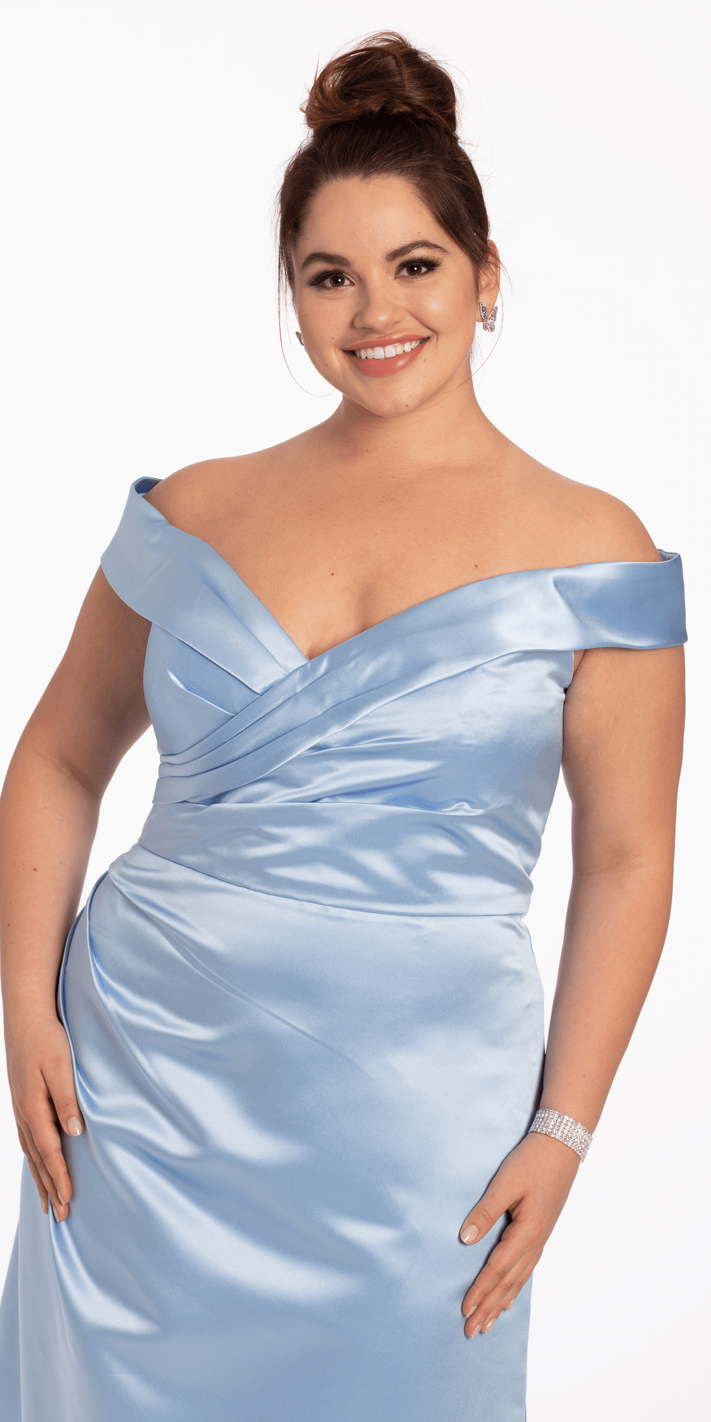 Satin Side Gather Off the Shoulder Dress - Camille La Vie