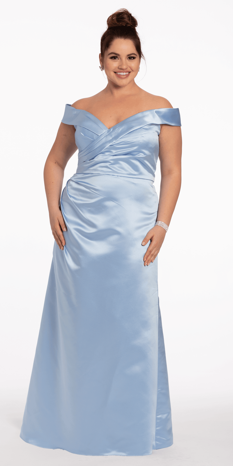 Satin Side Gather Off the Shoulder Dress - Camille La Vie