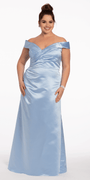 Satin Side Gather Off the Shoulder Dress - Camille La Vie