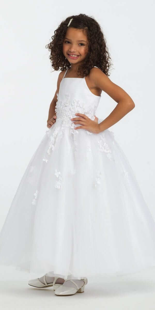 Satin Floral Applique Fit and Flare Flower Girl Dress - Camille La Vie