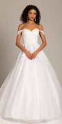 Embroidered Off the Shoulder Tulle Ballgown with Floral Detail - Camille La Vie