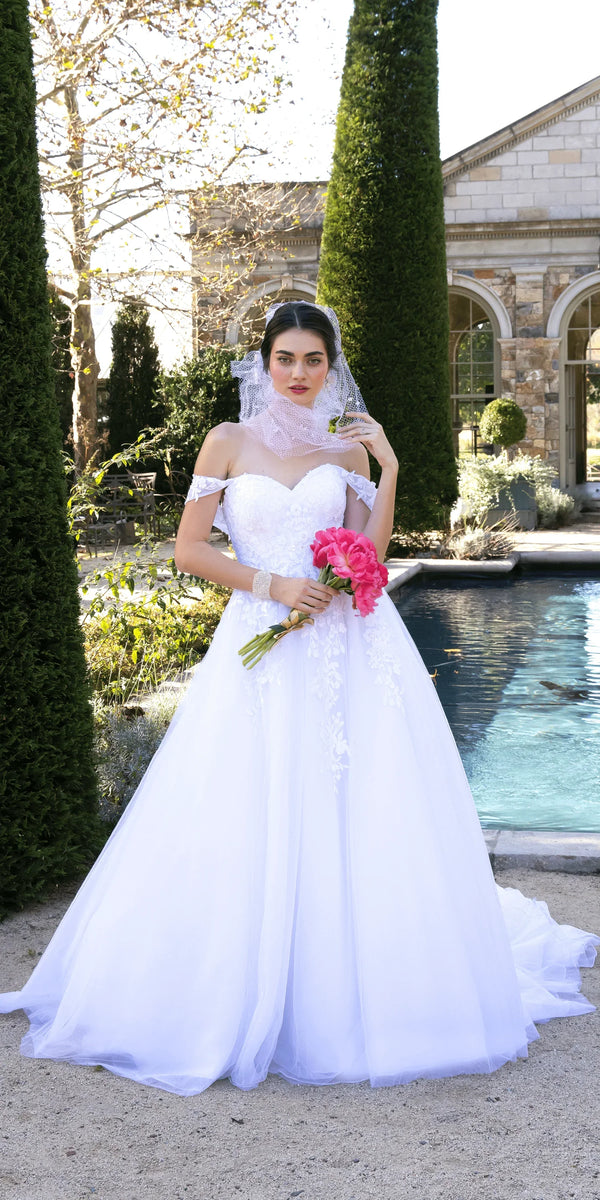 white/ size/4/missy/Camille La Vie/Embroidered Off the Shoulder Tulle Ballgown with Floral Detail/lifestyle