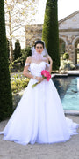 white/ size/4/missy/Camille La Vie/Embroidered Off the Shoulder Tulle Ballgown with Floral Detail/lifestyle