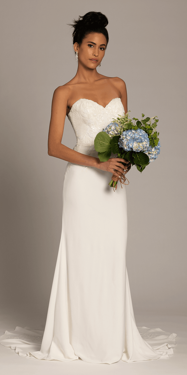  ivory/size/4/missy/Camille La Vie/Sweetheart Crepe Trumpet Dress with Sequin Cascade Train/front alt